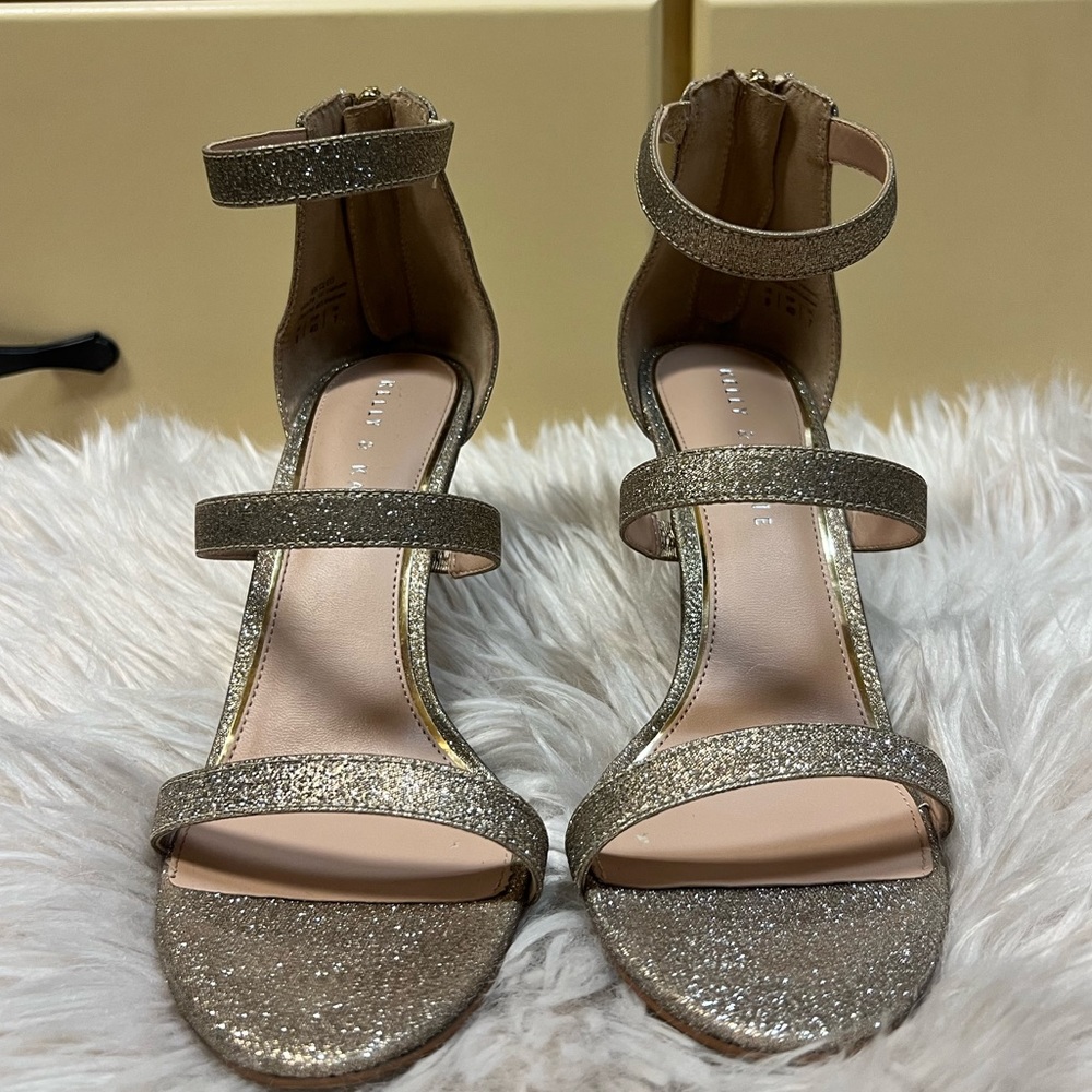 Kelly & Katie gold strappy stilettos